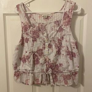 American Eagle Outfitters White and Pink Floral Tank Top